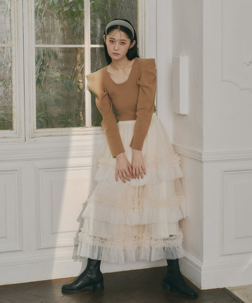 Olu.（オルドット）の「ボリュームティアードスカート（スカート・レディース・アイボリー/ブラック/ブラウン・FREE）」の5枚目の写真