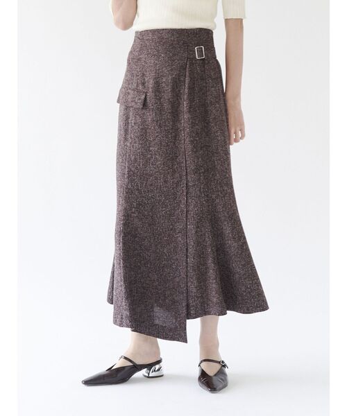 LAGUNAMOON ツイードウエストアシメナローフレアスカート LAGUNAMOON スカート ツイードウエストアシメナローフレア