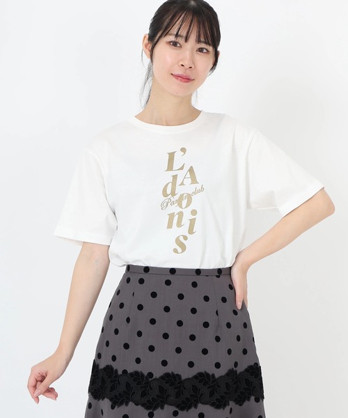 STRAWBERRY-FIELDS(ストロベリーフィールズ)の「スワイ天竺_ラメプリントロゴティーシャツ(Tシャツ/カットソー・レディース・オフホワイト/チャコールグレー・2)」の5枚目の写真