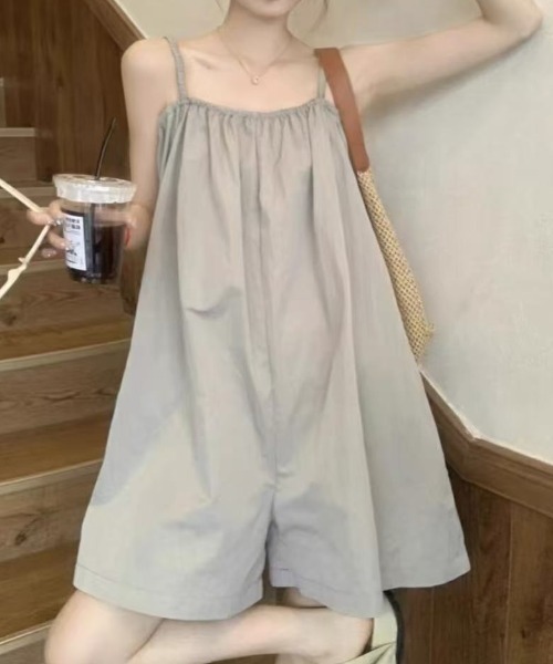 gossip!ロサンゼルス(ゴシップロサンゼルス)の「バックリボンキャミソール ワイドサロペット(パンツドレス・レディース・ブラック/ベージュ・FREE)」の6枚目の写真