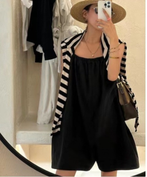 gossip!ロサンゼルス(ゴシップロサンゼルス)の「バックリボンキャミソール ワイドサロペット(パンツドレス・レディース・ブラック/ベージュ・FREE)」の5枚目の写真