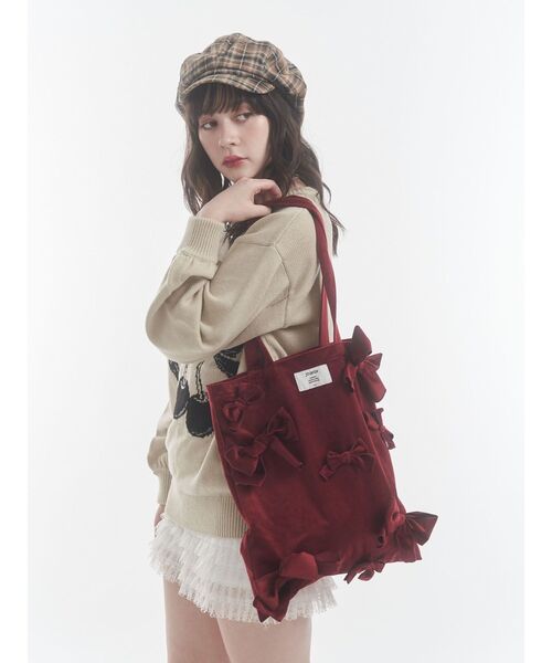 jouetie（ジュエティ）の「ベロアリボントートバッグ A4サイズ（トートバッグ・レディース・ブラック/レッド/オフホワイト/ピンク/ブルー・FREE）」の21枚目の写真