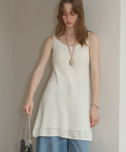 GIUNON(ジウノン)の「scallop knit dress / スカラップニットドレス(ワンピース・レディース・アイボリー/ブラック・FREE)」の1枚目の写真