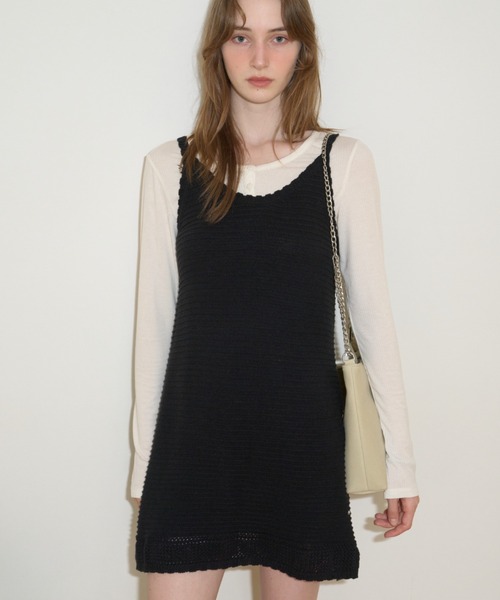 GIUNON(ジウノン)の「scallop knit dress / スカラップニットドレス(ワンピース・レディース・アイボリー/ブラック・FREE)」の2枚目の写真