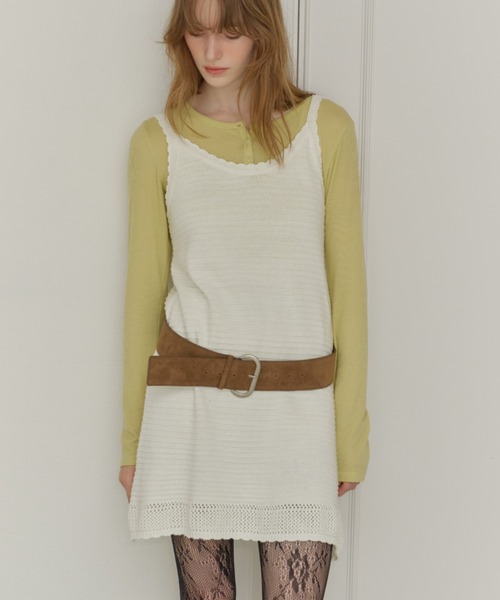 GIUNON(ジウノン)の「scallop knit dress / スカラップニットドレス(ワンピース・レディース・アイボリー/ブラック・FREE)」の10枚目の写真