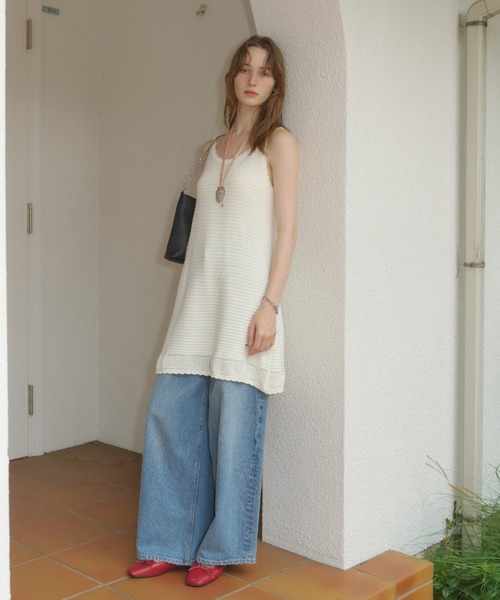 GIUNON(ジウノン)の「scallop knit dress / スカラップニットドレス(ワンピース・レディース・アイボリー/ブラック・FREE)」の6枚目の写真