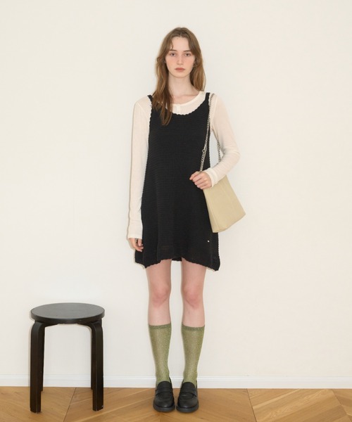 GIUNON(ジウノン)の「scallop knit dress / スカラップニットドレス(ワンピース・レディース・アイボリー/ブラック・FREE)」の22枚目の写真
