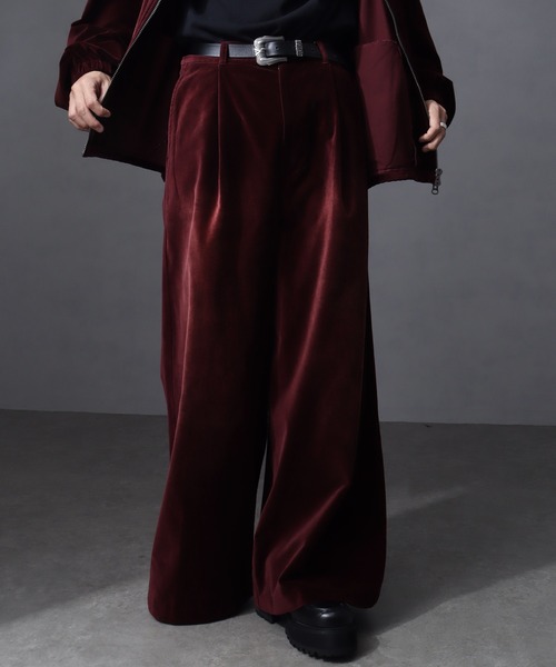 welise（ウェライズ）の「【welise/ウェライズ】ヴィンテージベルベット ワイドバギーフレアスラックス（スラックス・メンズ・チャコールグレー/ブラック/レッド/ネイビー・L/M/S）」の4枚目の写真