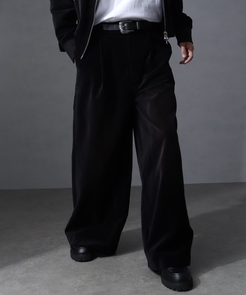 welise（ウェライズ）の「【welise/ウェライズ】ヴィンテージベルベット ワイドバギーフレアスラックス（スラックス・メンズ・チャコールグレー/ブラック/レッド/ネイビー・L/M/S）」の9枚目の写真
