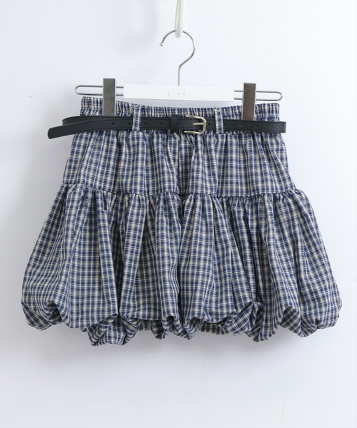 STAY MOTION（ステイモーション）の「【WEB限定】ベルト付きチェック柄バルーンミニスカート［韓国ファッション ガーリー］（スカート・レディース・ネイビー/ブラック・S/M）」の6枚目の写真