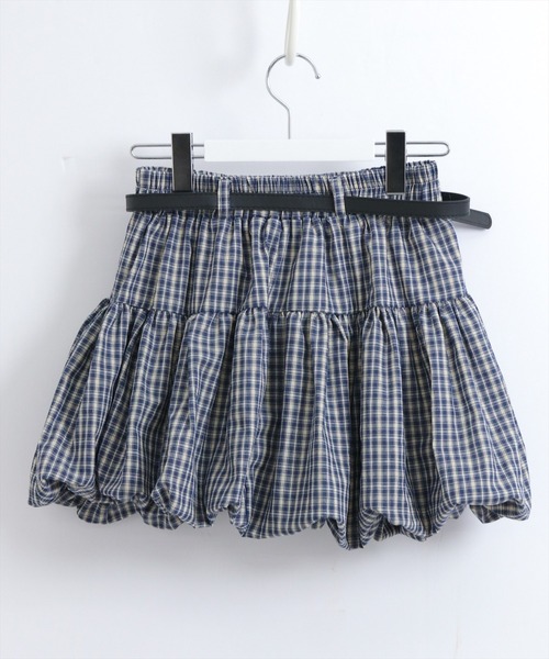STAY MOTION（ステイモーション）の「【WEB限定】ベルト付きチェック柄バルーンミニスカート［韓国ファッション ガーリー］（スカート・レディース・ネイビー/ブラック・S/M）」の7枚目の写真