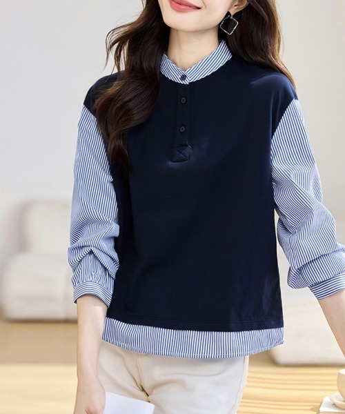 ONEP STAR(ワンピスター)の「スタンドカラーシャツトップス(シャツ/ブラウス・レディース・ネイビー・MEDIUM/LARGE/X-LARGE)」の5枚目の写真