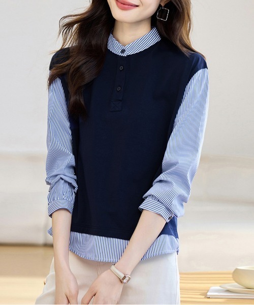 ONEP STAR(ワンピスター)の「スタンドカラーシャツトップス(シャツ/ブラウス・レディース・ネイビー・MEDIUM/LARGE/X-LARGE)」の7枚目の写真