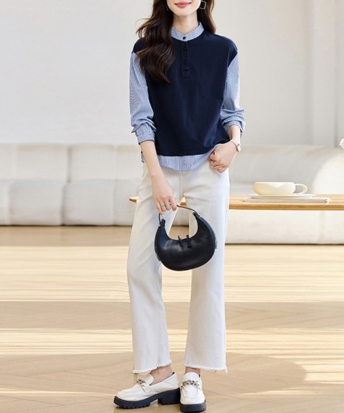 ONEP STAR(ワンピスター)の「スタンドカラーシャツトップス(シャツ/ブラウス・レディース・ネイビー・MEDIUM/LARGE/X-LARGE)」の8枚目の写真