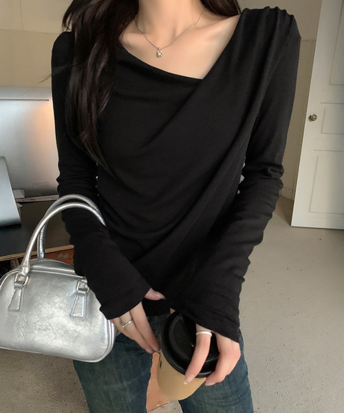 by LEGNA（バイレグナ）の「ドレープネックロングスリーブトップス（Tシャツ/カットソー・レディース・アイボリー/ブラック/ベージュ系・X-LARGE/LARGE/MEDIUM/SMALL）」の6枚目の写真