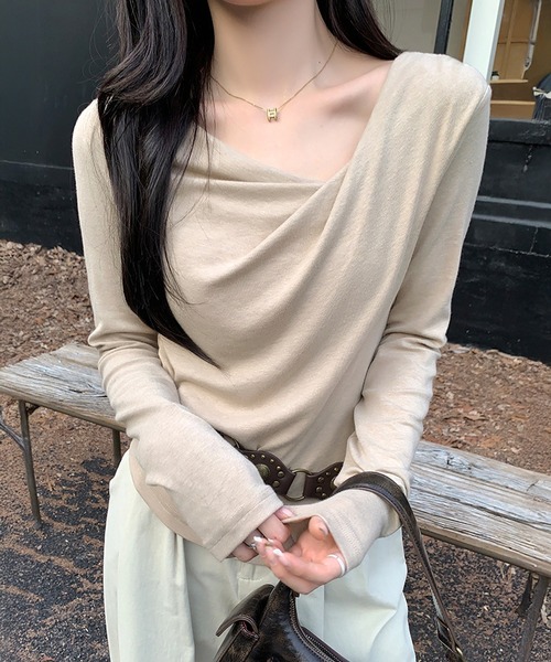 by LEGNA（バイレグナ）の「ドレープネックロングスリーブトップス（Tシャツ/カットソー・レディース・アイボリー/ブラック/ベージュ系・X-LARGE/LARGE/MEDIUM/SMALL）」の11枚目の写真