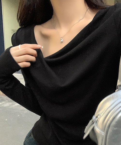 by LEGNA（バイレグナ）の「ドレープネックロングスリーブトップス（Tシャツ/カットソー・レディース・アイボリー/ブラック/ベージュ系・X-LARGE/LARGE/MEDIUM/SMALL）」の7枚目の写真
