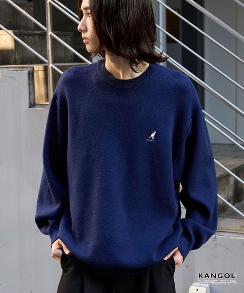 KANGOL(カンゴール)の「KANGOL/カンゴール 別注 ロゴ ワンポイント刺繍スウェットライククルーネックニットプルオーバー(ニット/セーター・レディース・ネイビー/チャコール/オフホワイト/杢グレー/ブラック/レッド/ブラウン・S/L/M)」の6枚目の写真