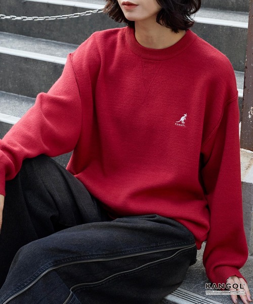 KANGOL(カンゴール)の「KANGOL/カンゴール 別注 ロゴ ワンポイント刺繍スウェットライククルーネックニットプルオーバー(ニット/セーター・レディース・ネイビー/チャコール/オフホワイト/杢グレー/ブラック/レッド/ブラウン・S/L/M)」の7枚目の写真
