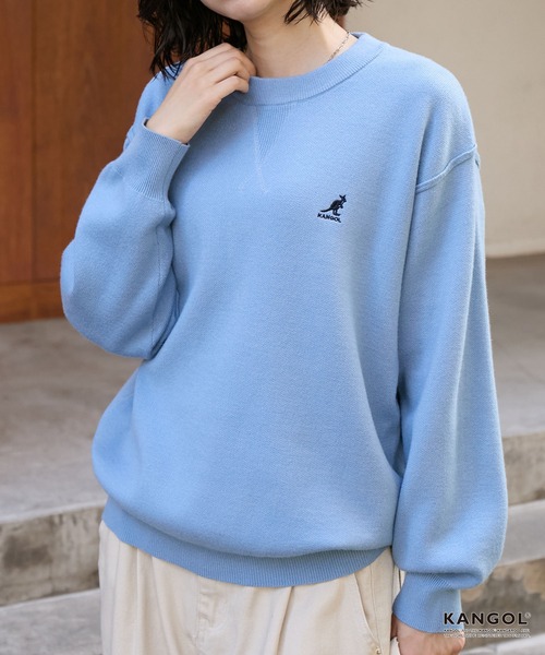 KANGOL(カンゴール)の「KANGOL/カンゴール 別注 ロゴ ワンポイント刺繍スウェットライククルーネックニットプルオーバー(ニット/セーター・レディース・ネイビー/チャコール/オフホワイト/杢グレー/ブラック/レッド/ブラウン・S/L/M)」の14枚目の写真