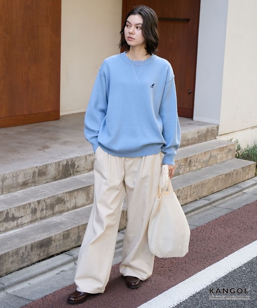 KANGOL(カンゴール)の「KANGOL/カンゴール 別注 ロゴ ワンポイント刺繍スウェットライククルーネックニットプルオーバー(ニット/セーター・レディース・ネイビー/チャコール/オフホワイト/杢グレー/ブラック/レッド/ブラウン・S/L/M)」の19枚目の写真