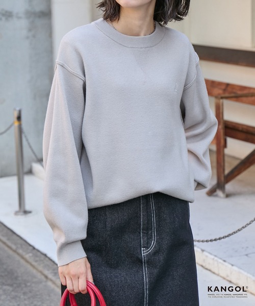 KANGOL(カンゴール)の「KANGOL/カンゴール 別注 ロゴ ワンポイント刺繍スウェットライククルーネックニットプルオーバー(ニット/セーター・レディース・ネイビー/チャコール/オフホワイト/杢グレー/ブラック/レッド/ブラウン・S/L/M)」の21枚目の写真