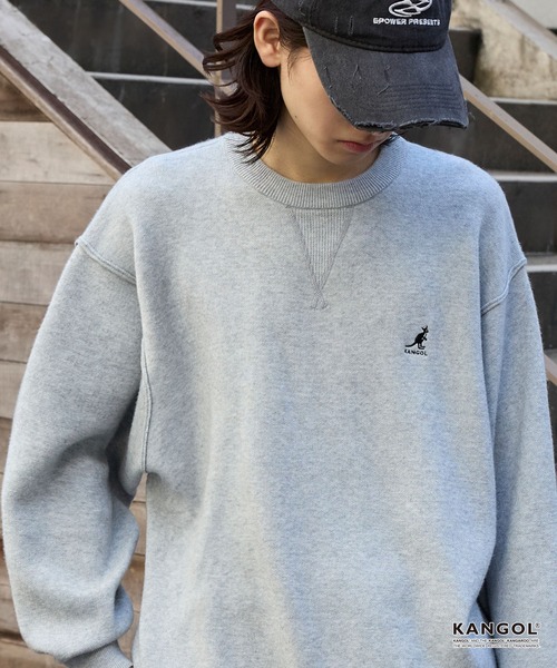 KANGOL(カンゴール)の「KANGOL/カンゴール 別注 ロゴ ワンポイント刺繍スウェットライククルーネックニットプルオーバー(ニット/セーター・レディース・ネイビー/チャコール/オフホワイト/杢グレー/ブラック/レッド/ブラウン・S/L/M)」の12枚目の写真