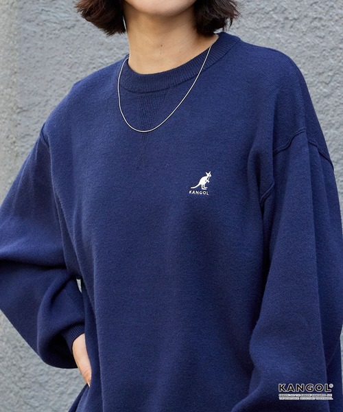 KANGOL(カンゴール)の「KANGOL/カンゴール 別注 ロゴ ワンポイント刺繍スウェットライククルーネックニットプルオーバー(ニット/セーター・レディース・ネイビー/チャコール/オフホワイト/杢グレー/ブラック/レッド/ブラウン・S/L/M)」の9枚目の写真