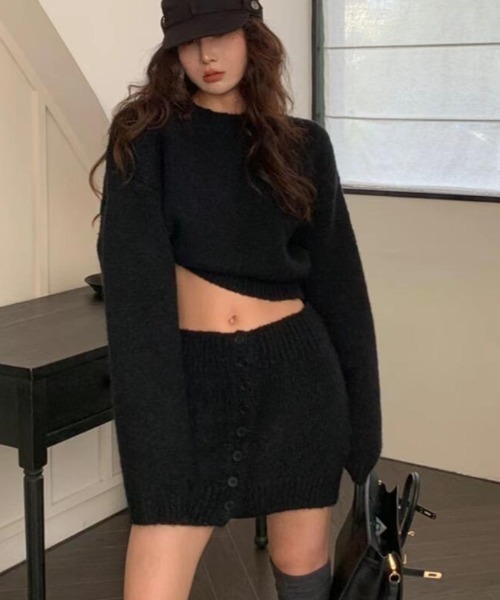 セール】ボリュームスリーブトップスとボタンデザインミニ