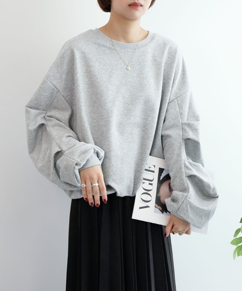 aimoha（アイモハ）の「裏毛袖タックバルーンプルオーバー（その他トップス・レディース・グレイッシュベージュ/アイボリー/グレー/ブラック・FREE）」の4枚目の写真