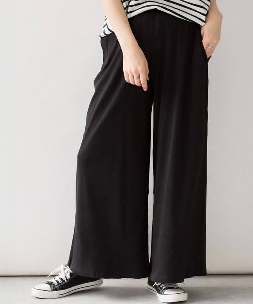 MARAI(マーライ)の「リブワイドパンツ イージーパンツ(その他パンツ・レディース・ブラック/キャメル/グレー・LL/M/4L/L/3L)」の1枚目の写真