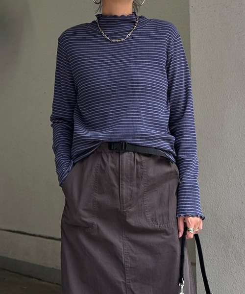 LBC（エルビーシー）の「ミニワッフルタートルボーダーロンT（Tシャツ/カットソー・レディース・ホワイト/ブラック/ネイビー/グレー・M/L）」の8枚目の写真