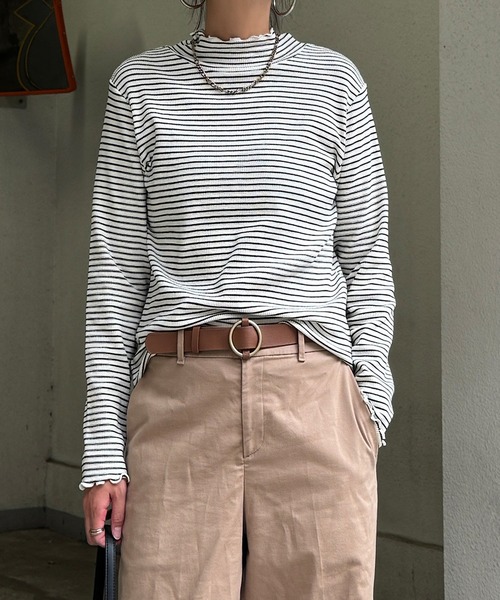 LBC（エルビーシー）の「ミニワッフルタートルボーダーロンT（Tシャツ/カットソー・レディース・ホワイト/ブラック/ネイビー/グレー・M/L）」の9枚目の写真