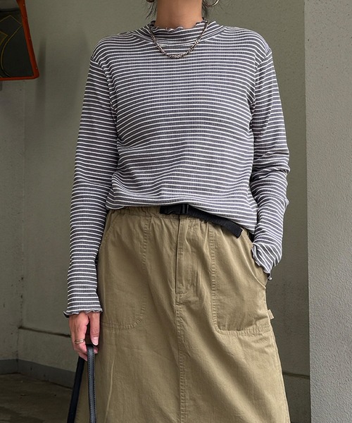 LBC（エルビーシー）の「ミニワッフルタートルボーダーロンT（Tシャツ/カットソー・レディース・ホワイト/ブラック/ネイビー/グレー・M/L）」の6枚目の写真