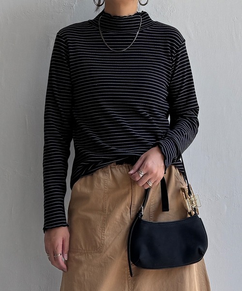 LBC（エルビーシー）の「ミニワッフルタートルボーダーロンT（Tシャツ/カットソー・レディース・ホワイト/ブラック/ネイビー/グレー・M/L）」の15枚目の写真