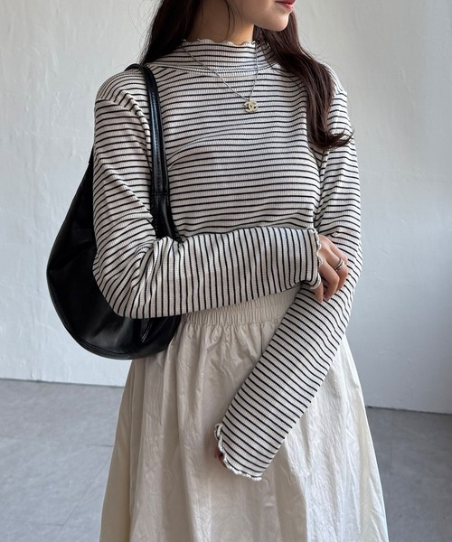 LBC（エルビーシー）の「ミニワッフルタートルボーダーロンT（Tシャツ/カットソー・レディース・ホワイト/ブラック/ネイビー/グレー・M/L）」の16枚目の写真