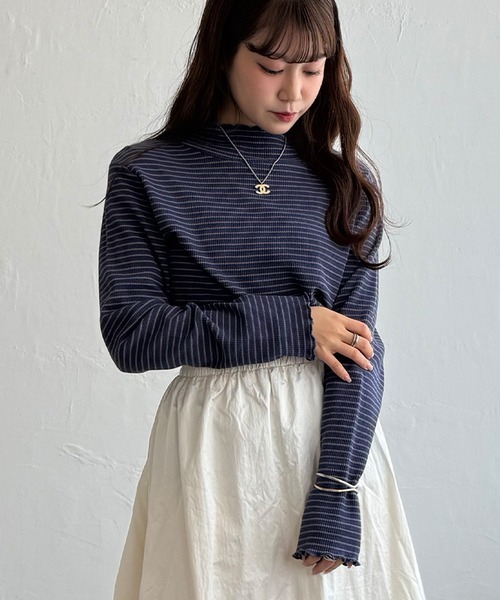 LBC（エルビーシー）の「ミニワッフルタートルボーダーロンT（Tシャツ/カットソー・レディース・ホワイト/ブラック/ネイビー/グレー・M/L）」の17枚目の写真