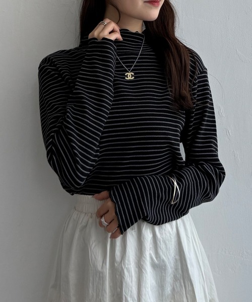 LBC（エルビーシー）の「ミニワッフルタートルボーダーロンT（Tシャツ/カットソー・レディース・ホワイト/ブラック/ネイビー/グレー・M/L）」の19枚目の写真