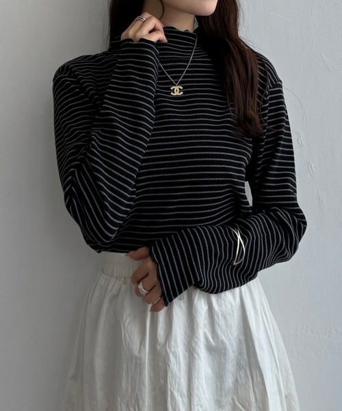 LBC（エルビーシー）の「ミニワッフルタートルボーダーロンT（Tシャツ/カットソー・レディース・ホワイト/ブラック/ネイビー/グレー・M/L）」の22枚目の写真