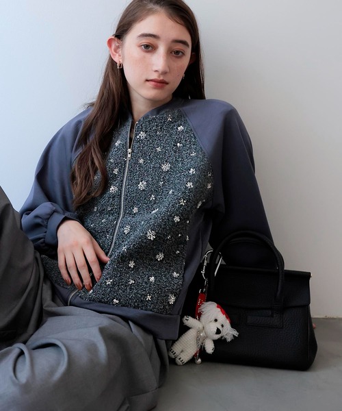 異素材MIXスパンコール刺繍ブルゾン【WEB限定】