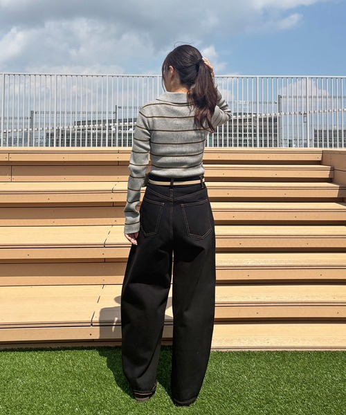 ISOOK（アイスー）の「【ISOOK / アイスー】マルチボーダーポロニット / ポロシャツ ポロニット ラガーシャツ プルオーバー 長袖 襟付き 春服 春ニット ボーダー グレー ネイビー ZOZOTOWN限定（ニット/セーター・レディース・グレー/ネイビー・FREE）」の8枚目の写真