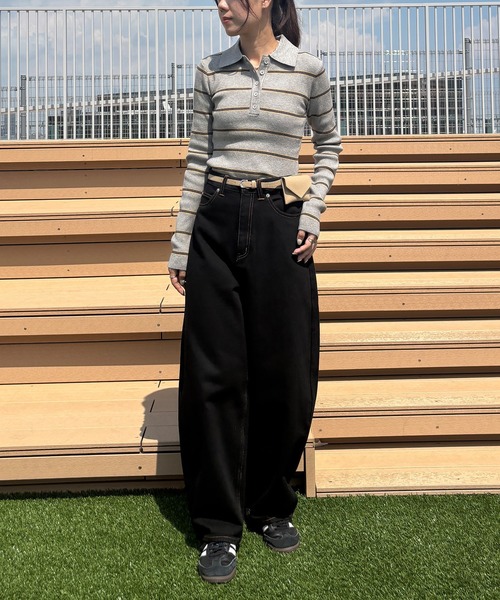 ISOOK（アイスー）の「【ISOOK / アイスー】マルチボーダーポロニット / ポロシャツ ポロニット ラガーシャツ プルオーバー 長袖 襟付き 春服 春ニット ボーダー グレー ネイビー ZOZOTOWN限定（ニット/セーター・レディース・グレー/ネイビー・FREE）」の10枚目の写真