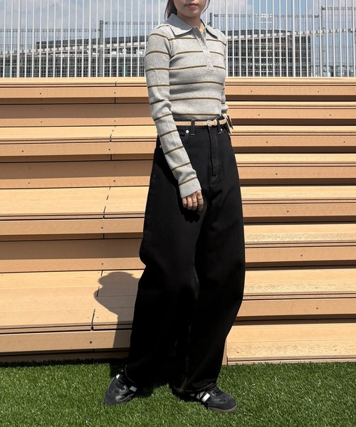 ISOOK（アイスー）の「【ISOOK / アイスー】マルチボーダーポロニット / ポロシャツ ポロニット ラガーシャツ プルオーバー 長袖 襟付き 春服 春ニット ボーダー グレー ネイビー ZOZOTOWN限定（ニット/セーター・レディース・グレー/ネイビー・FREE）」の11枚目の写真