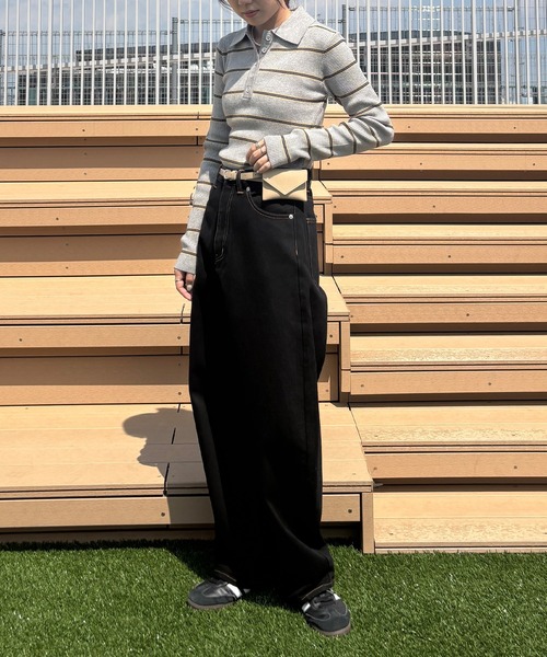 ISOOK（アイスー）の「【ISOOK / アイスー】マルチボーダーポロニット / ポロシャツ ポロニット ラガーシャツ プルオーバー 長袖 襟付き 春服 春ニット ボーダー グレー ネイビー ZOZOTOWN限定（ニット/セーター・レディース・グレー/ネイビー・FREE）」の13枚目の写真