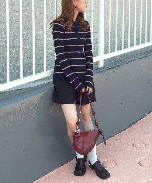 ISOOK（アイスー）の「【ISOOK / アイスー】マルチボーダーポロニット / ポロシャツ ポロニット ラガーシャツ プルオーバー 長袖 襟付き 春服 春ニット ボーダー グレー ネイビー ZOZOTOWN限定（ニット/セーター・レディース・グレー/ネイビー・FREE）」の21枚目の写真