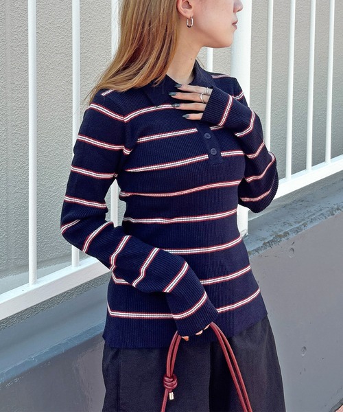 新品未開封 ETRE TOKYO マルチボーダーニットポロ NAVY LUMINE YOKOHAMA -横浜店限定アイテム- #ETREマルチボーダーニットポロ