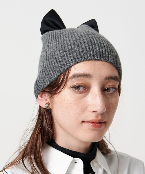 UNITED ARROWS（ユナイテッドアローズ）の「リボン ニットキャップ（ニットキャップ/ビーニー・レディース・グレー系/ブラック・FREE）」の4枚目の写真