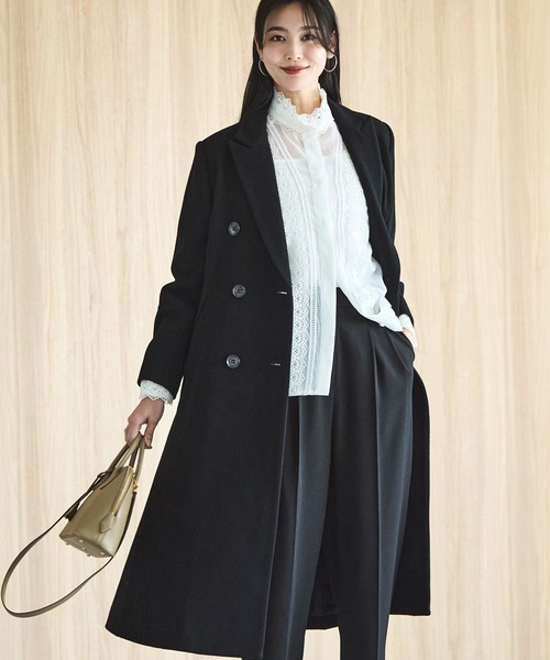 【新品】黒 ウール コート チェスターコート セール】再生ウール混チェスターコート（黒）（チェスターコート