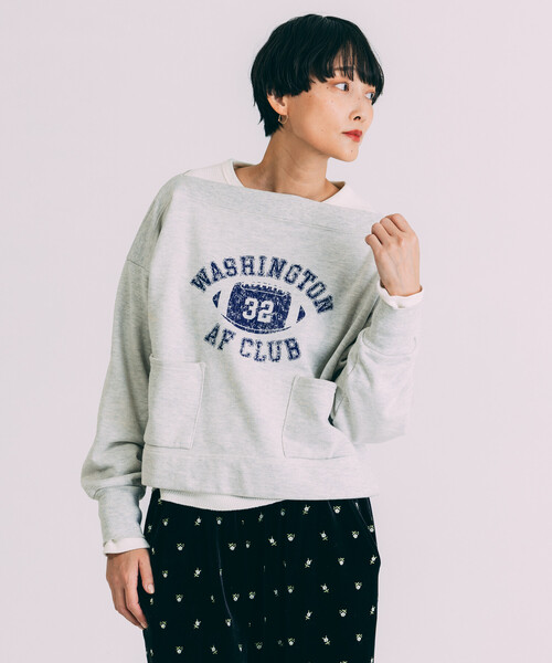 Freada（フリーダ）の「Freada/フリーダ ボートネック 短丈スウェット（スウェット・レディース・グレー/ネイビー・ONE SIZE）」の12枚目の写真