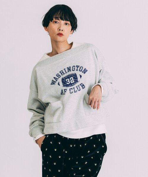 Freada（フリーダ）の「Freada/フリーダ ボートネック 短丈スウェット（スウェット・レディース・グレー/ネイビー・ONE SIZE）」の13枚目の写真